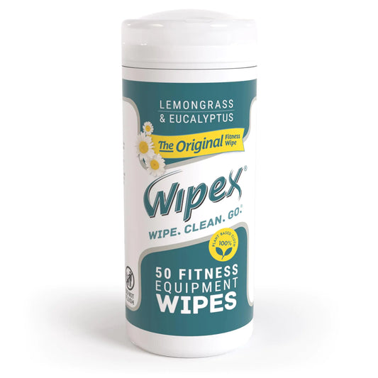 Wipex Fitness Equipment Wipes - Original Natural Plant Based Gym Wipes for Equipment Clean Surfaces at Home or Gym Use as a Yoga Mat Cleaner Lemongrass Eucalyptus & Vinegar 50 Count (Pack of 1)